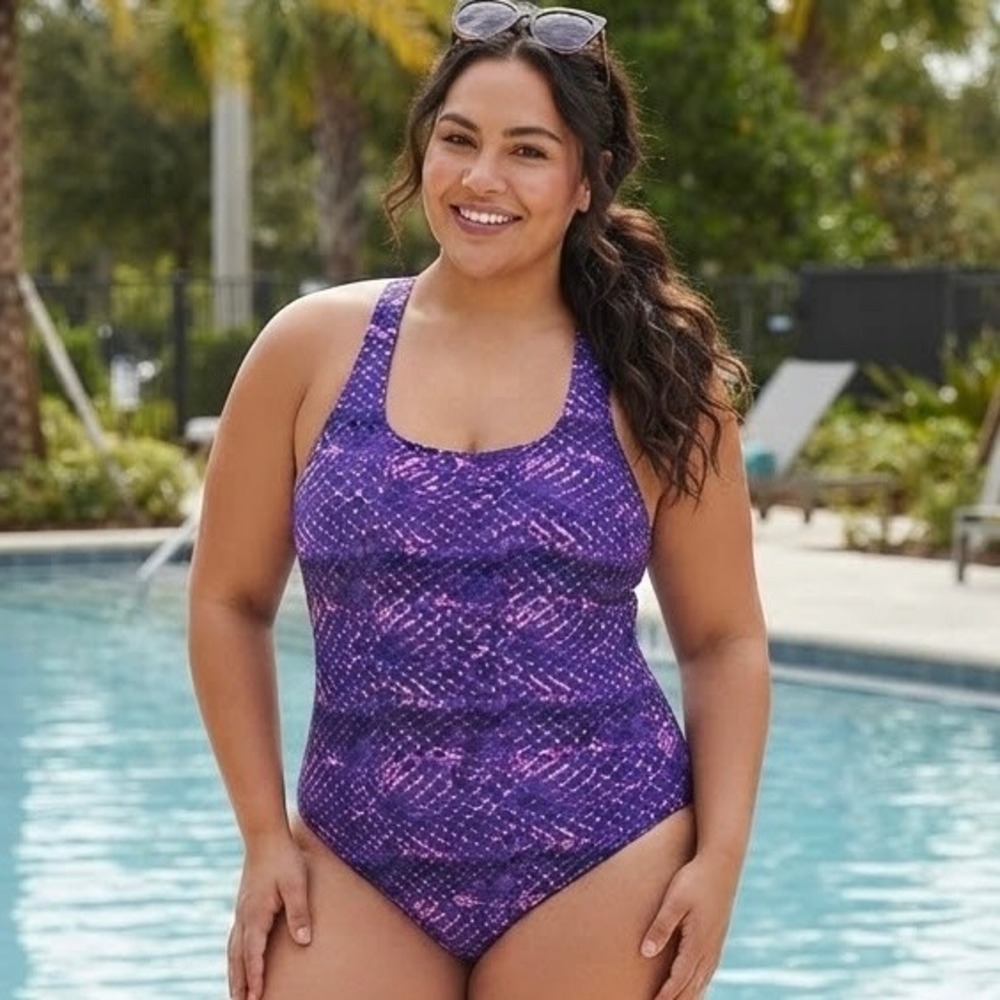 Speedo Ultraback One Piece Swimsuit Purple Snakeskin Animal Print Size 12 NWT